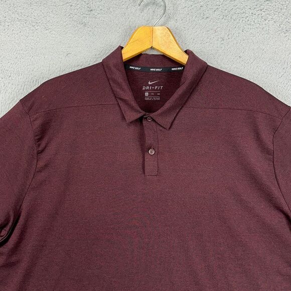 Nike Golf Shirt Adult 2XL Dri-Fit Burgundy Polo Stretch Short Sleeve Rugby Mens